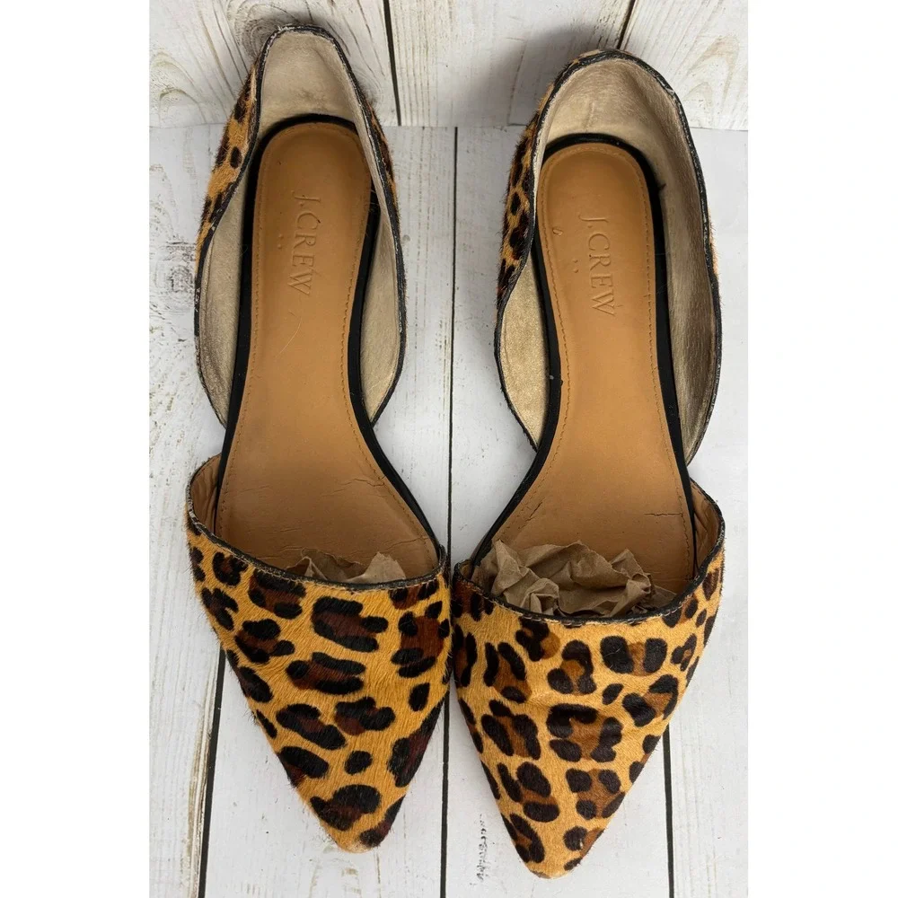 J.Crew Womens Leopard Calf Hair D'Orsay Pointed Toe Flats Shoes Brown Size 7